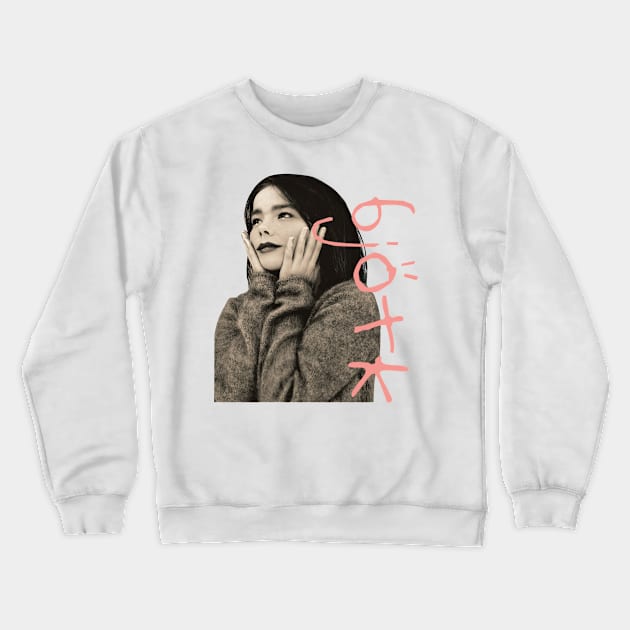 Retro Bjork Fan Art Design Crewneck Sweatshirt by Kinanti art